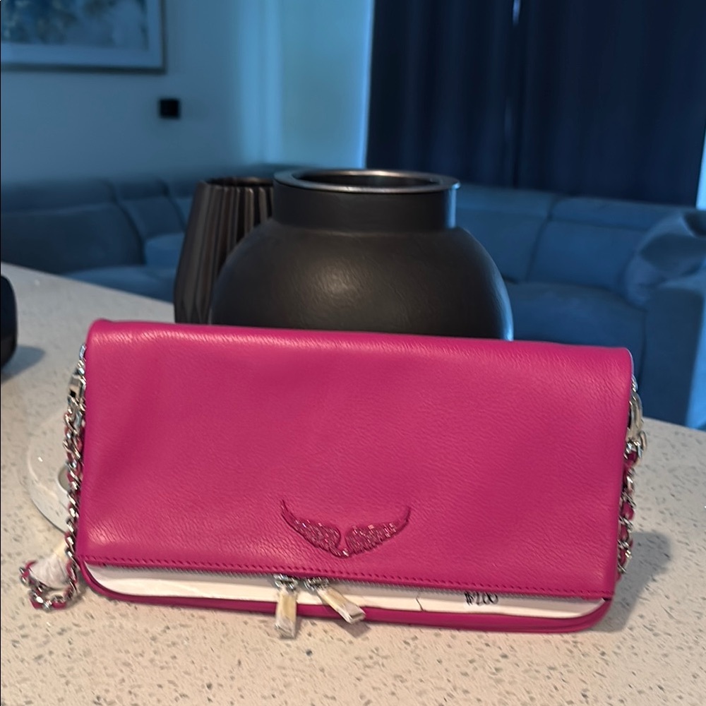 Zadig & Voltaire Pink Leather Clutch with Chain